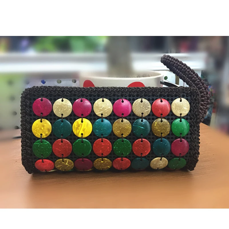 Original Handmade Long Hand Wallet Purses Wrist Coconut Shell Phone Bags Women Bohemian Wallets Lady Travel Bag Bags