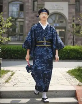 Mantel Mandi Katun Campuran Poliester Kimono Standar Pria Garmen Jepang Tradisional Kimono Pria Konferensi Percikan Formal Piyama Tokyo