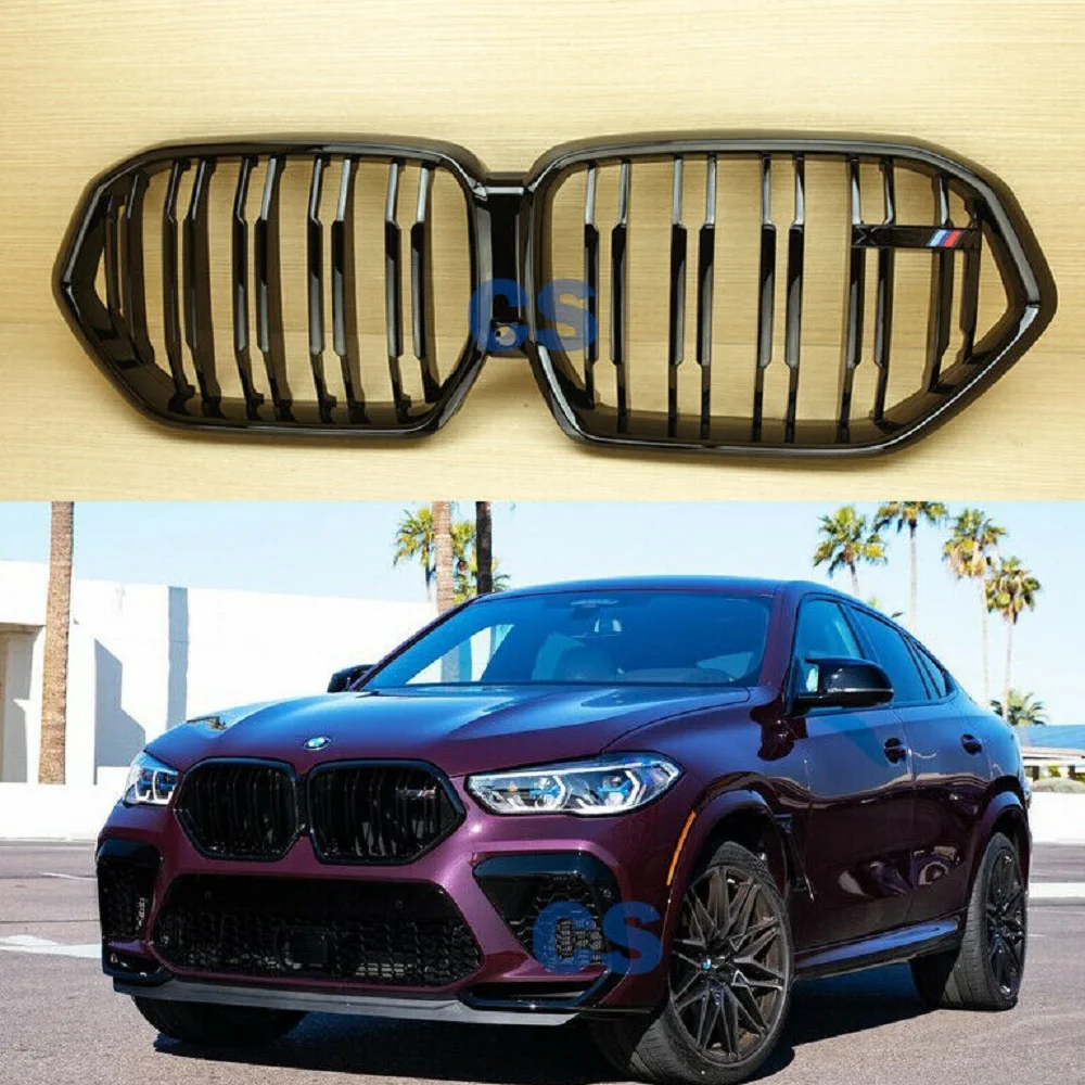 

Upgrade Car Front Bumper Racing Grill Kidney Grilles For BMW X6 G06 2020 2019 M Performance Auto Accessories W/Emble Gloss Black