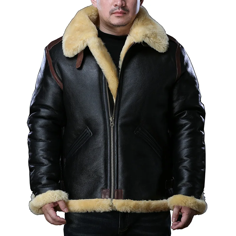 

0961 Red Tornado European Size High Quality Super Warm Genuine Sheep Leather Coat Big B3 Shearling Bomber Military Fur Jacket