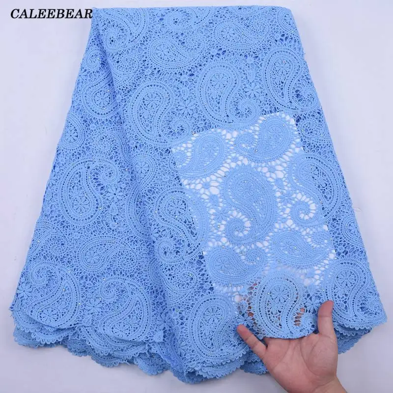 Classic Sky Blue French Guipure Cord Lace High Quality Nigerian African Cord Lace Fabric Water Soluble For Party Material S2146