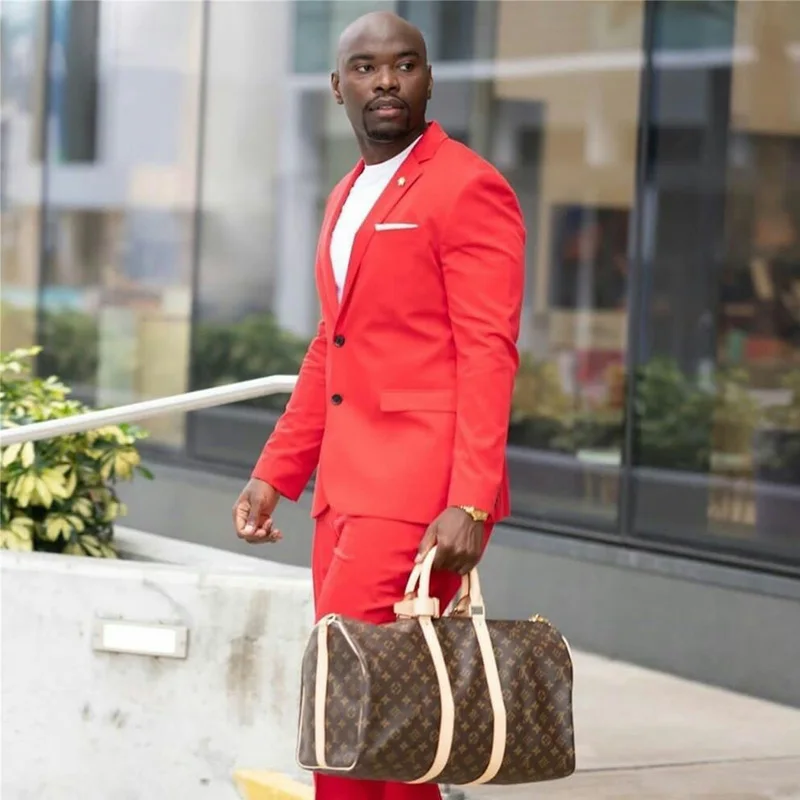 Terno dos padrinhos de casamento feito sob medida, terno masculino de blazer coral, com dois botões