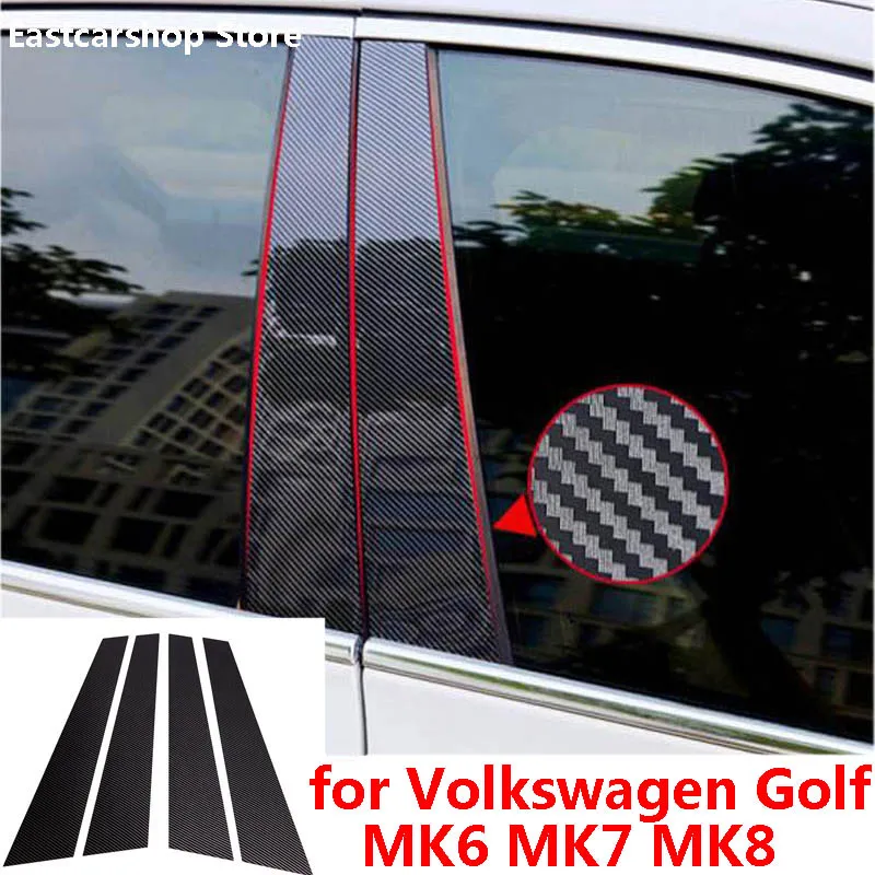 

For Volkswagen VW Golf MK8 MK7 MK6 Car Door Window Central Middle Column Trim Protection B C Pillar PC Stickers Cover 2009-2022