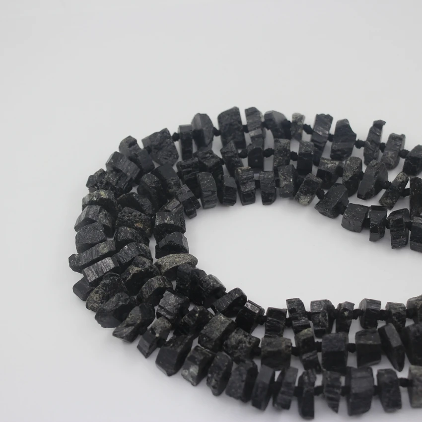 Natural Black Tourmaline Raw Stone Nugget Loose Beads Bracelet Making,Middle Drilled Gemstones, For Pendant Jewelry Marking