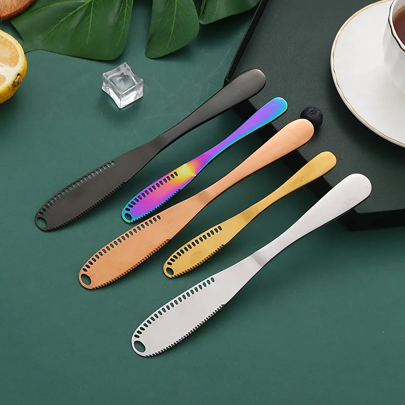 Cuchillo de mantequilla de acero inoxidable 430, herramienta perforada para mantequilla de queso, pan, mermelada, herramienta para hornear mantequilla