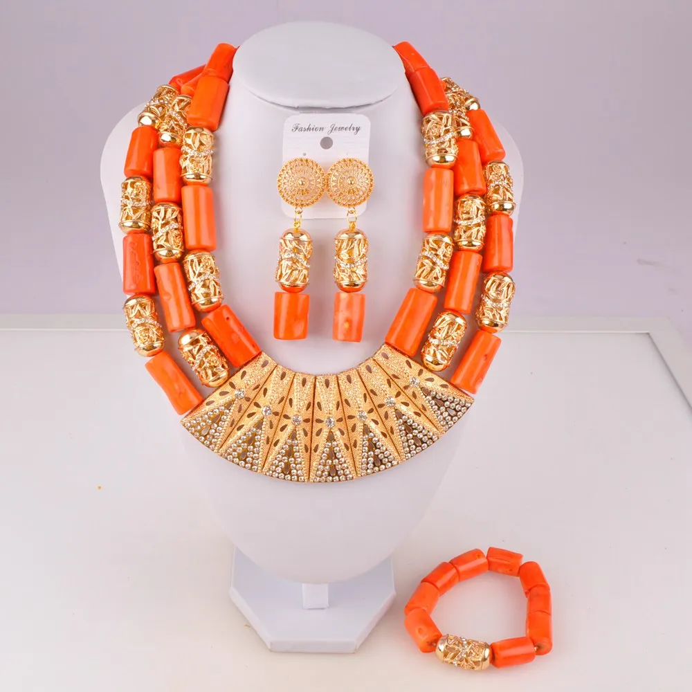 splendid orange nigeria coral beads necklace african jewelry set bridal wedding jewelry sets C21-23-01