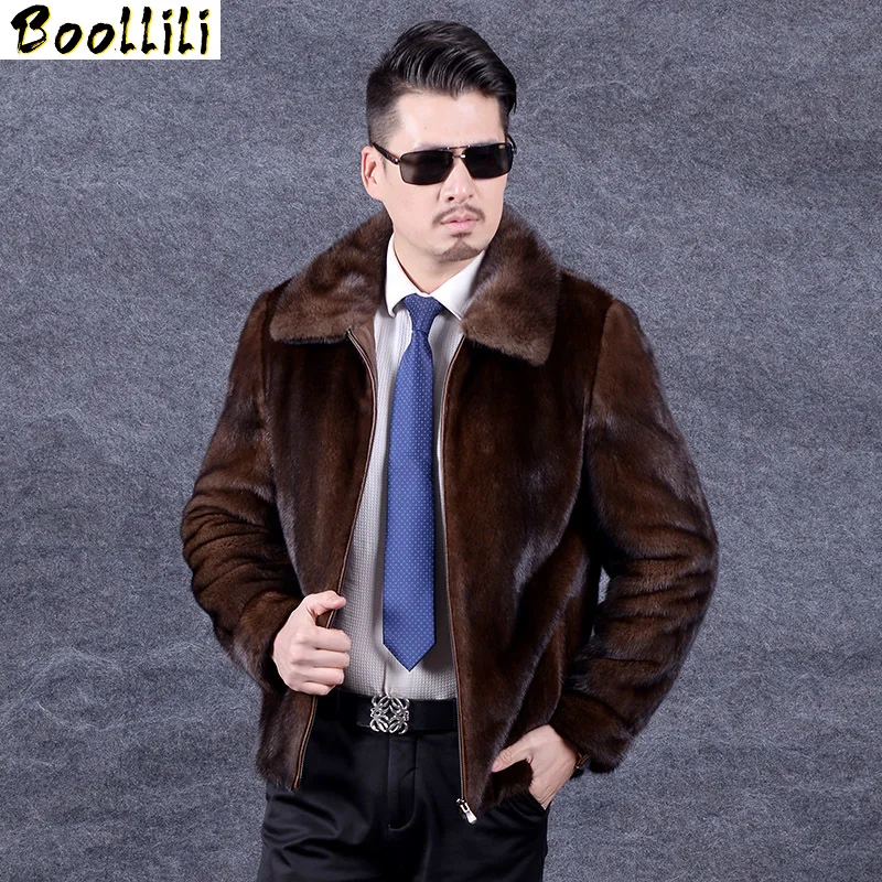 Men's Natural Boollili Fur Coat Real Mink Fur Coat Men Winter Jacket Brown Coats Luxury Mens Mink Jackets 2023