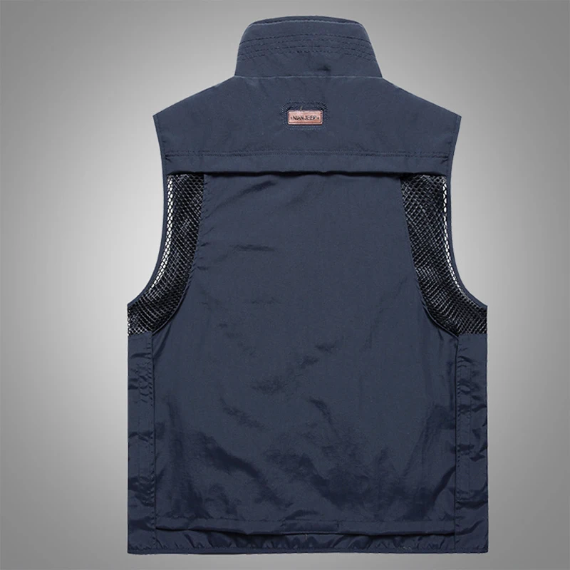 

Summer Autumn Vest Men Casual Thin Mesh Waterproof Tactical Vest Stand Collar Multi-pockets homme Mens Waistcoat Size 4XL