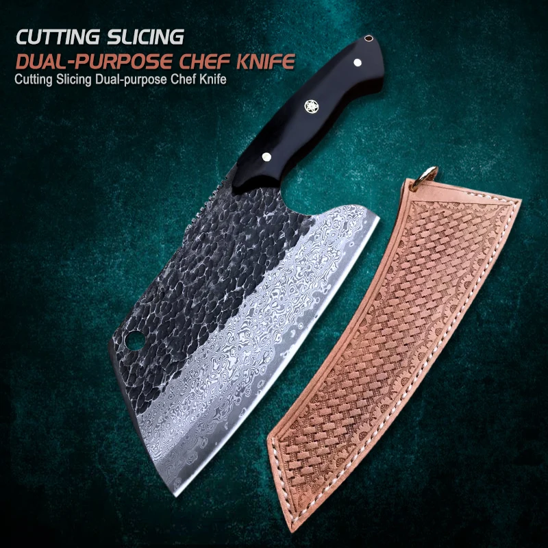 

FZIZUO Full Tang Cutting Slicing Dual-purpose Chef Knife Damascus Steel Heavy Duty Chinese Cleaver Kitchen Tools with Sheath