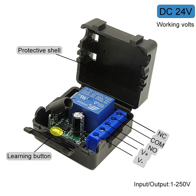 433Mhz Universal Wireless Remote Control Switch DC 24V 10A 1CH Relay Receiver Module and transmitter For Garage/electronic door