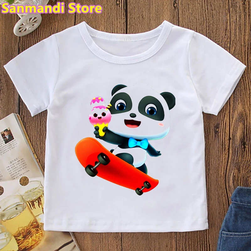 Rainbow Babybus Panda Graphic Print Tshirt Girls/Boys Kids Clothes Summer Short Sleeve T Shirt Harajuku Kawaii Children Clothing