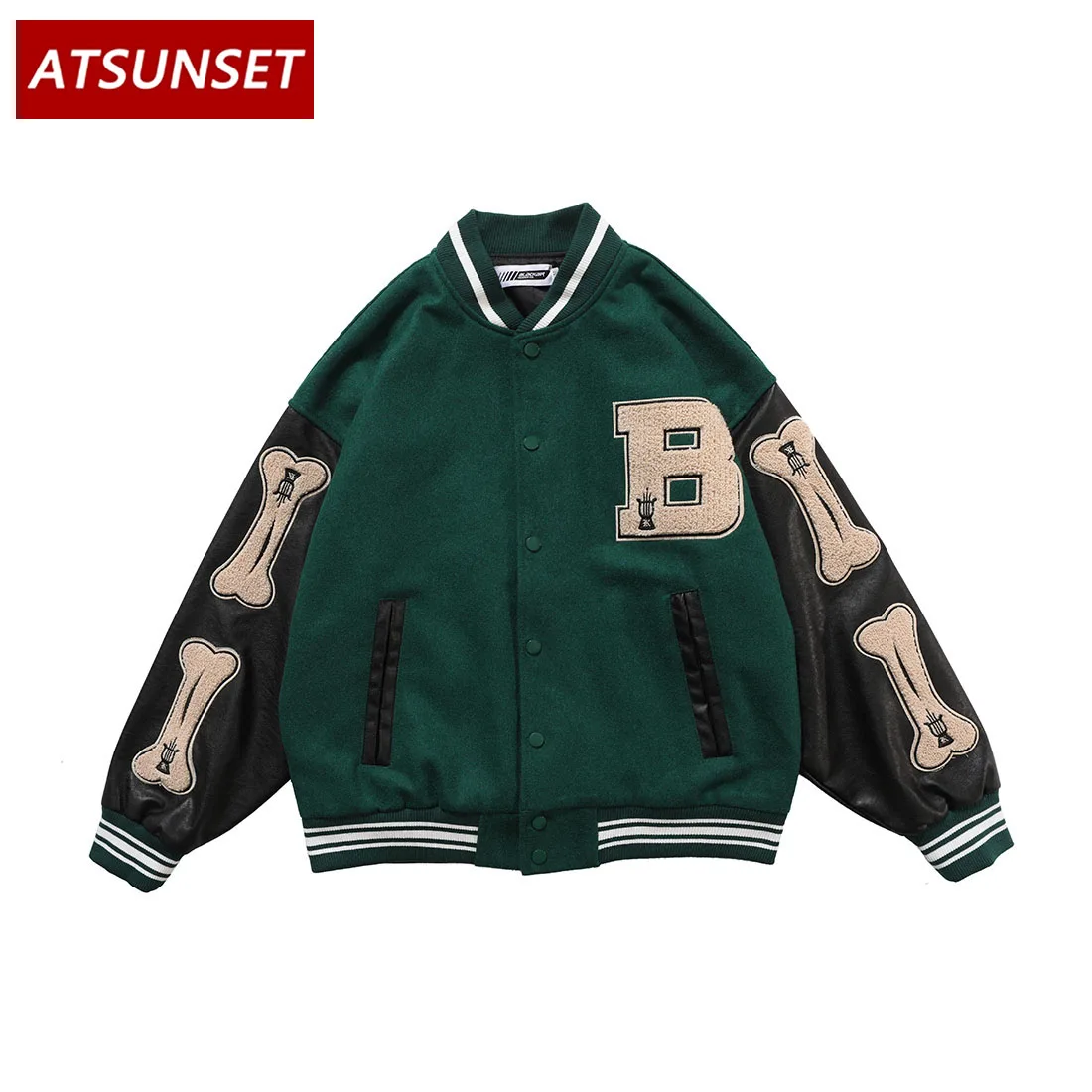 

ATSUNSET Men Retro Varsity Baseball Jacket Winter Casual Coat Hip Hop Harajuku Jacket Fashion Coat Streetwear Tops