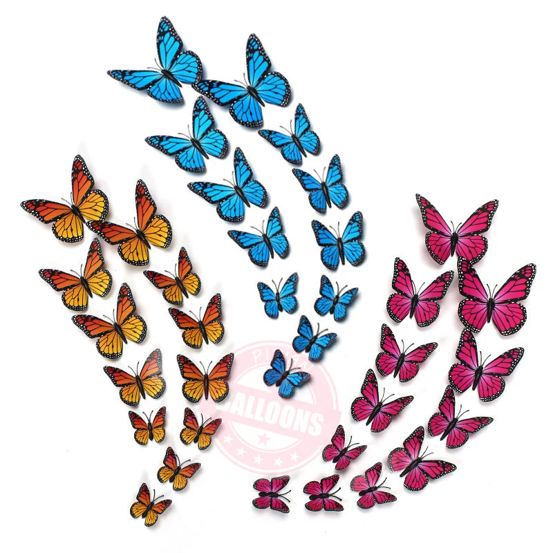 12pcs/set PVC Simulation Monarch Butterfly 3D Decoration Butterfly Wedding Festival Birthday Party Beautification Creative Decor