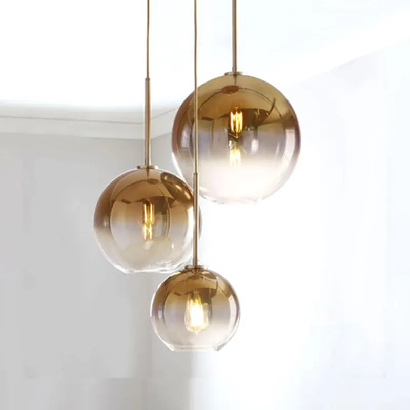

modern glass lighting pendant lights nordic simple kitchen hanging lamp 90-260v parlor Hotel living room Golden pendant lamp
