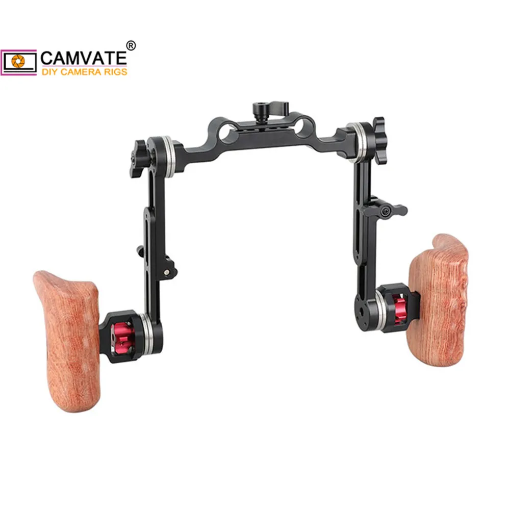 CAMVATE-mango de madera y brazo de extensión, abrazadera de varilla Dual de 15mm y montaje de roseta ARRI M6 para cámara DSLR, sistema de soporte de aparejo de hombro