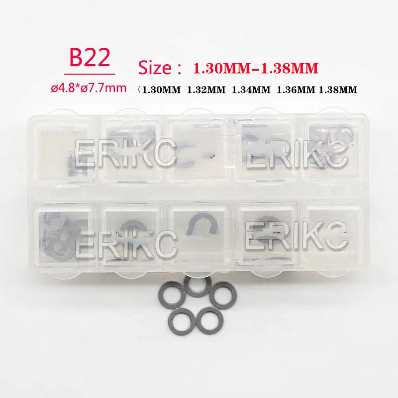 

ERIKC B22 SIZE 1.30 MM-1.38MM Nozzle Adjusting Washers 1.32MM 1.34MM 1.36MM 1.38MM 150 PCS /Box FOR Common Rail Injector