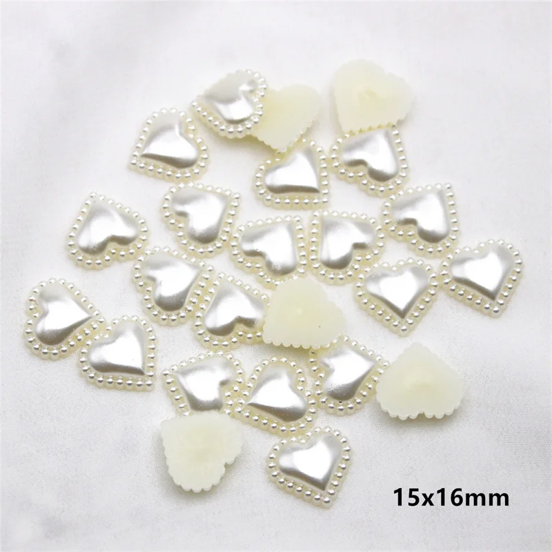 50 Stks/partij 18Mm Ivoor/Wit Hart Parel Kralen Abs Resin Plaksteen Gesimuleerde Pearl Kralen Sieraden Accessoires