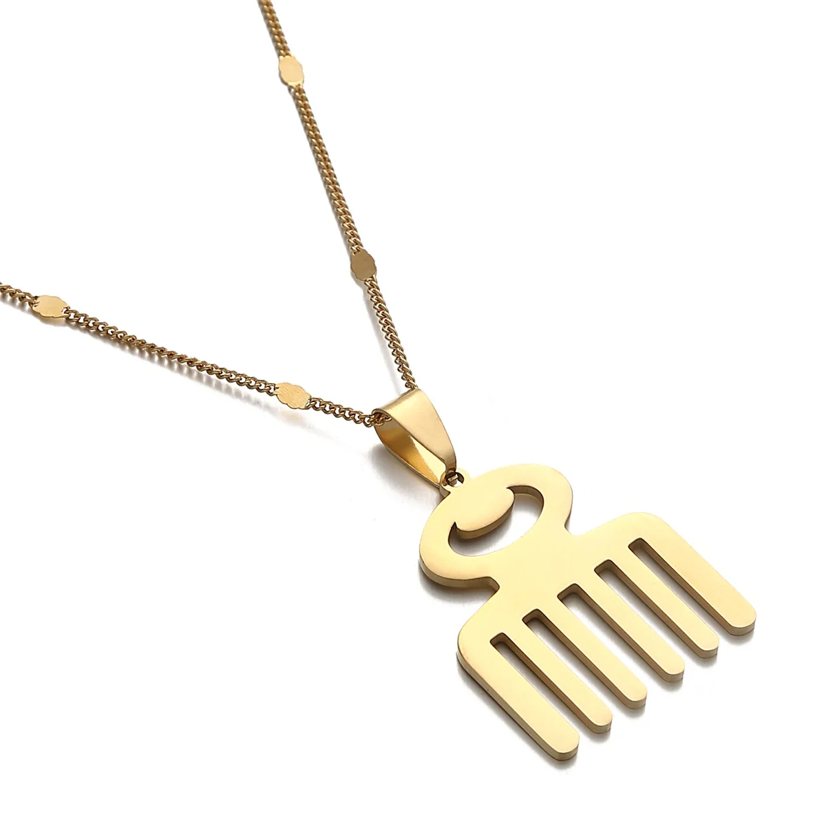 Simple Style Stainless Steel African Adinkra Symbol DUAFE Gold Comb Pendant Necklace Hygiene Charm Jewelry For Women