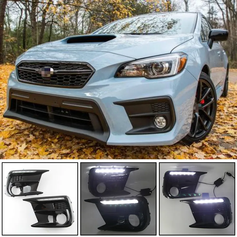 LED DRL Daytime Running Light + Amber Dynamic Led Turn Signal Bezels Fog Lamp For Subaru WRX STI 18-20 Limited Switchback White