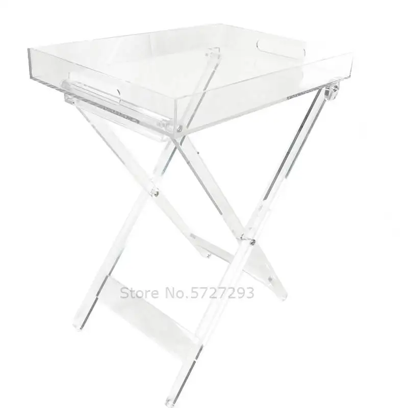 Clear Coffee Table Folding Acrylic End Table Coffee Desk Side Table Single Serving Tray Display Stand Decoration Rack