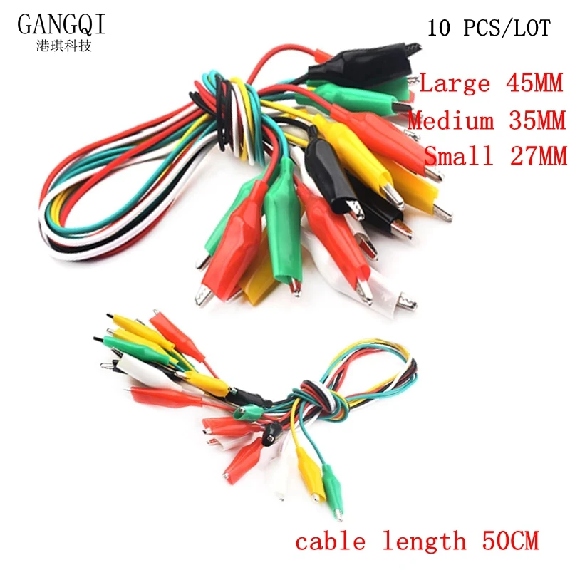 10Pcs Color Alligator Clip Electric DIY Small Battery Power Cord Sheath Electric Clamp Double Head Test Clamp.28mm35mm45mm 50cm