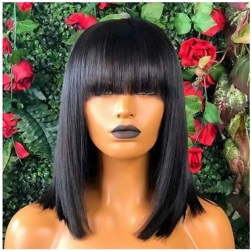 

Magic Love Short Bob Lace Front Wigs Human Hair Wigs With Bangs Natural Color Brazilian Bang Straight For Women