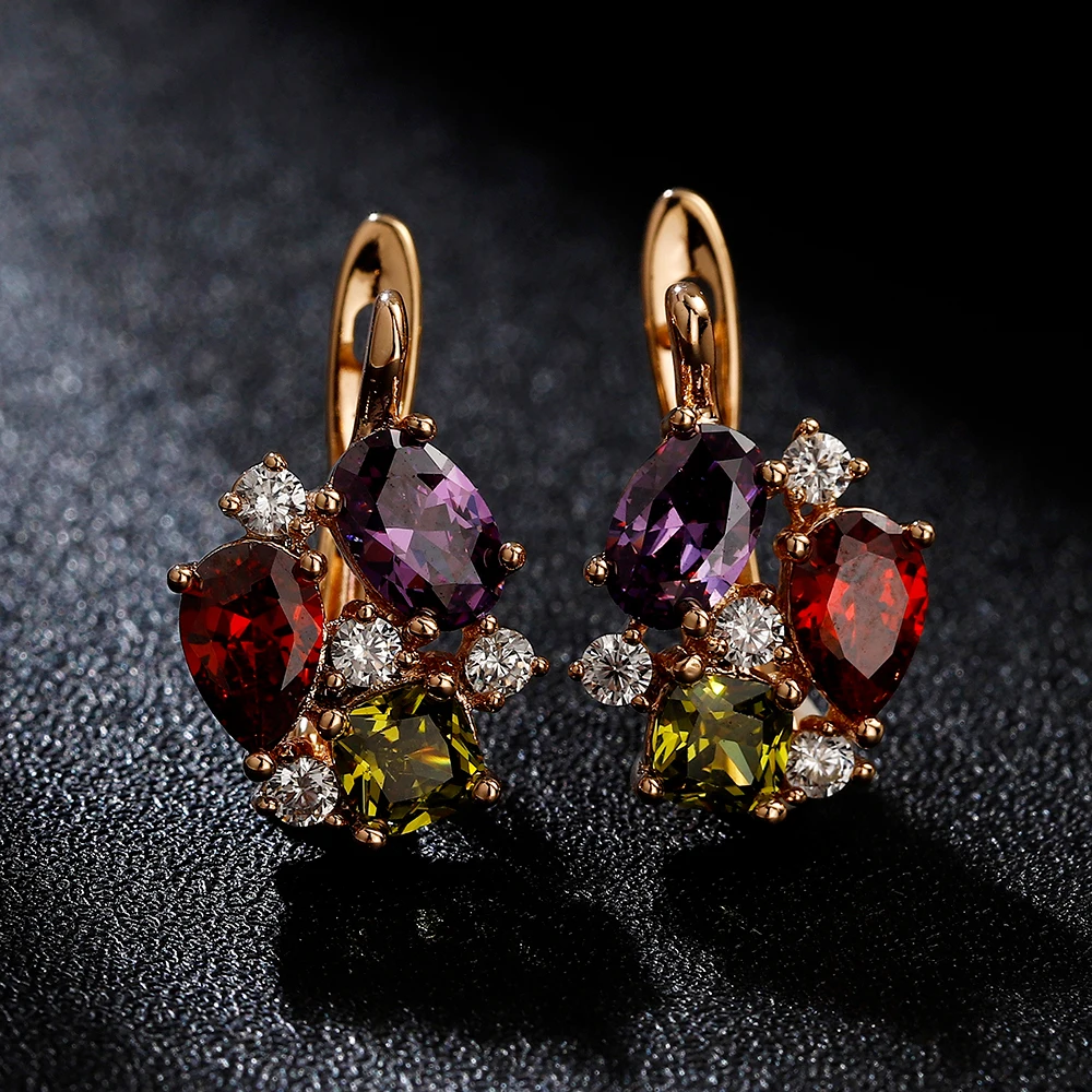 Hanreshe Crystal Stud Earrings Small Red Blue Natural Zircon Hiphop Jewelry Party Cute Gold Color Lovers Earrings Women Gift