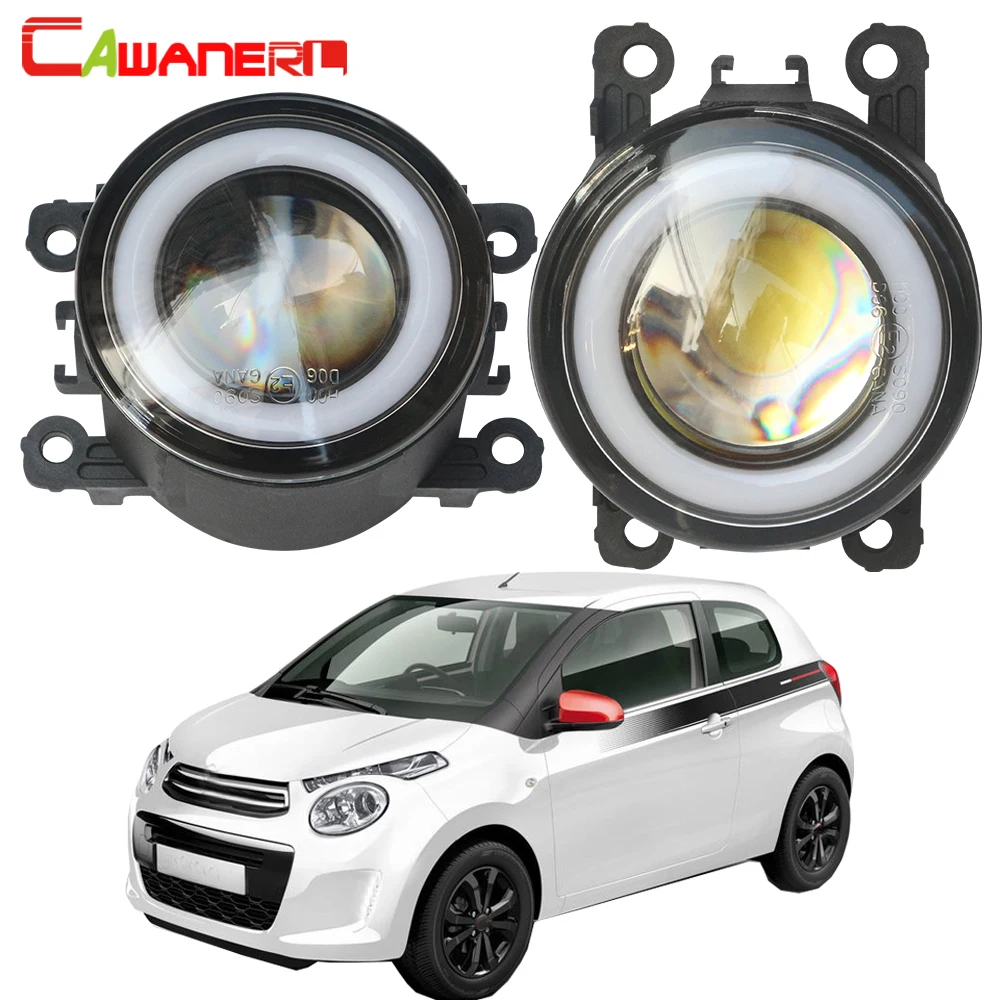 Cawanerl For Citroen C1 Hatchback 2016-2020 Car 30W LED Fog Light COB Angel Eye Daytime Running Light DRL 12V