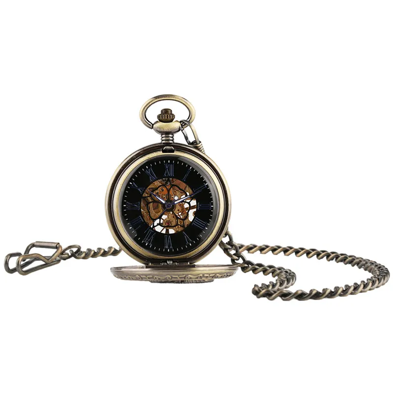 Steampunk Hollow Flying Eagle Handwinding Mechanical Pocket Watch Pendant Chain Skeleton Clock Roman Number Dial Gift