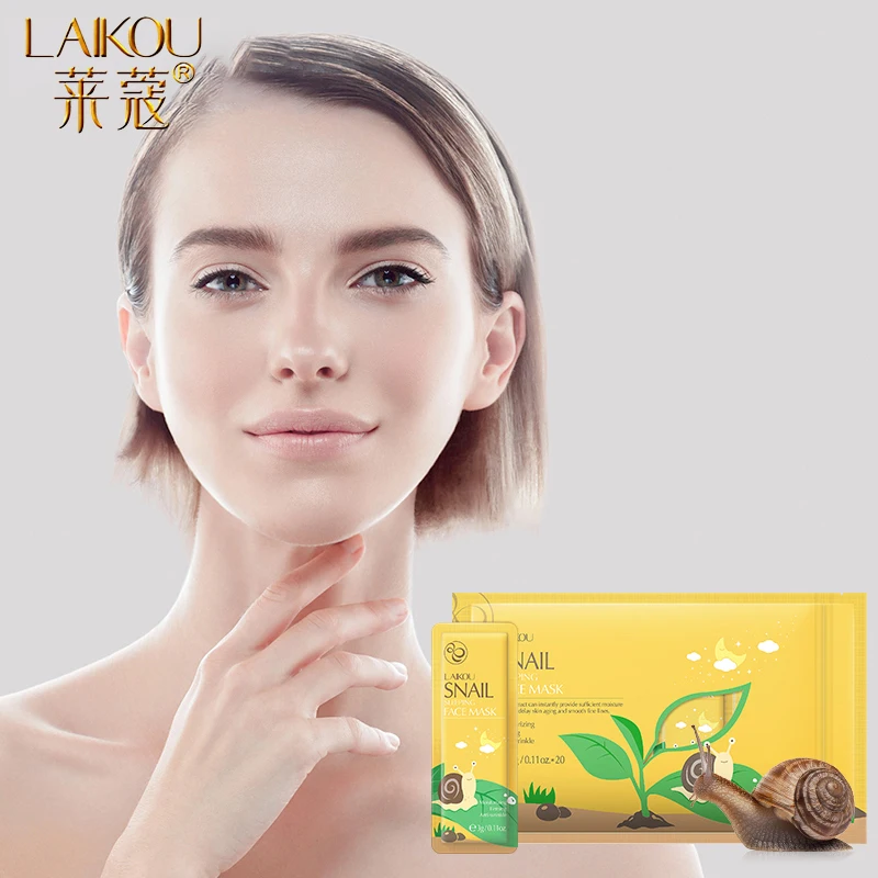 

LAIKOU 20PCS Snail Sleeping Facial Mask Deep Moisturizing Essence Anti-Aging Anti-wrinkle OilControl Firming Skin Care Face Mask