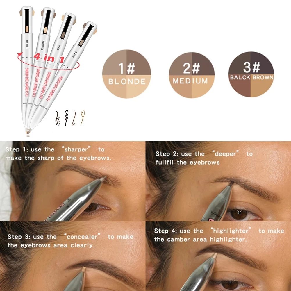 Longa duração fácil cor sobrancelha caneta 4 em 1 lápis de sobrancelha à prova dwaterproof água desenho olho sobrancelha lápis feminino maquiagem cosméticos ferramenta