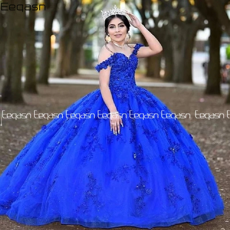 Robe de bal en dentelle bleu Royal, 16 pièces, magnifique et douce, col en V, en Tulle, à plusieurs niveaux