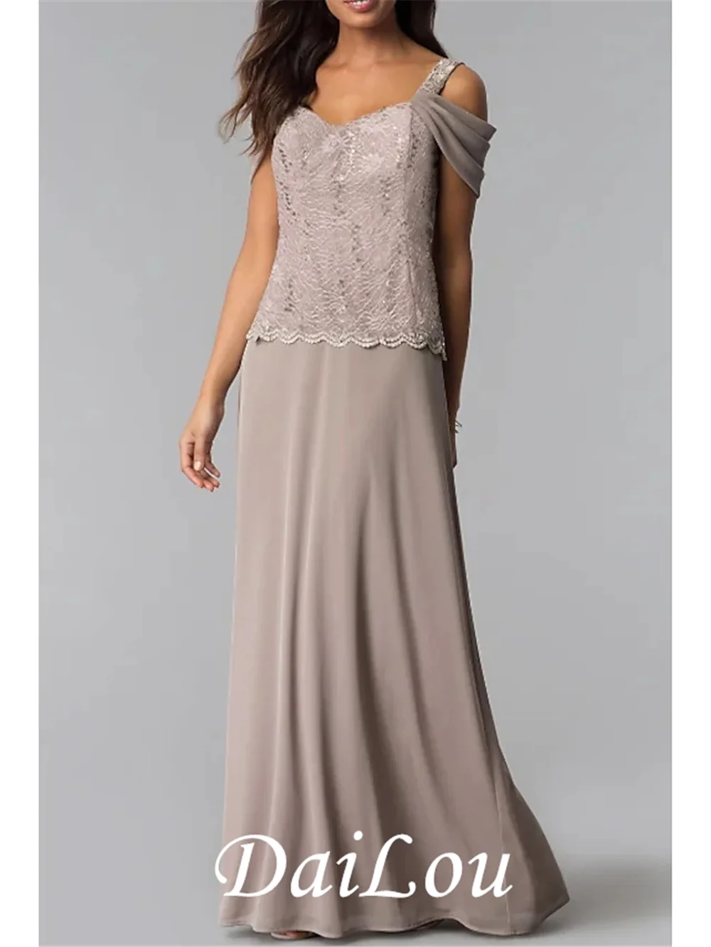 Sheath / Column Mother of the Bride Dress Sexy V Neck Floor Length Chiffon Lace Sleeveless with Criss Cross 2021