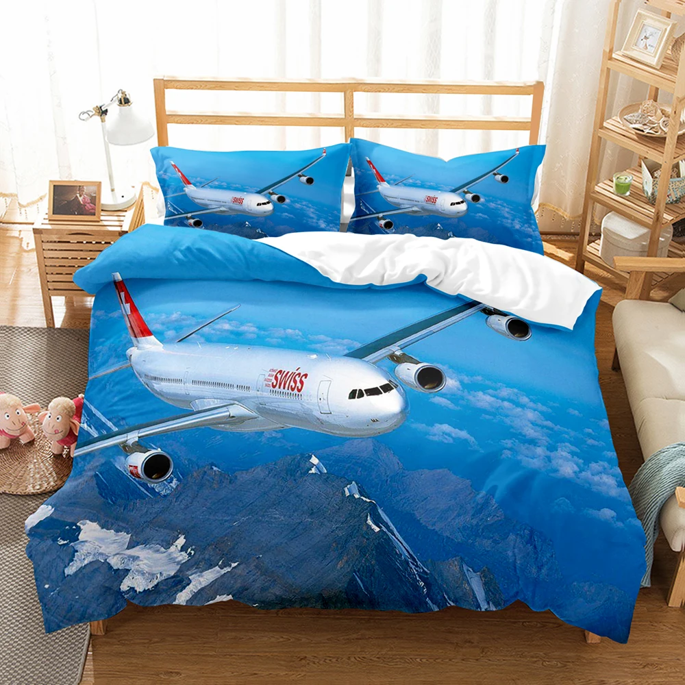 3D Bed Linen Airplane Blue Sky Printed Queen Size Bedding For Boys Kids Aircraft Duvet Cover Set Planes Home Textile De Bedding