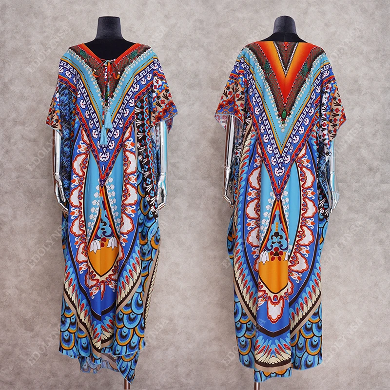 's Kaftan Beach Tunic Cotton Beach Cover up Saida de Praia Swimsuit Women Bikini Cover up Pareo Sarong Beachwear # Q956