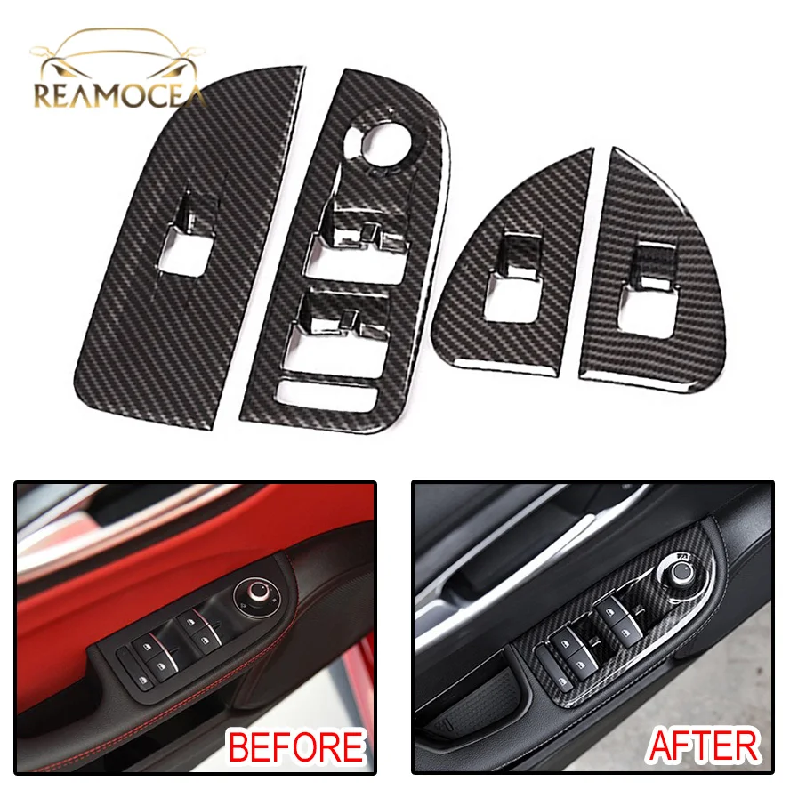 

Reamocea 4Pcs Carbon Fiber Car Window Control Lift Switch Frame Cover Trim Decoration Fit For Alfa Romeo Giulia 2017 2018 2019