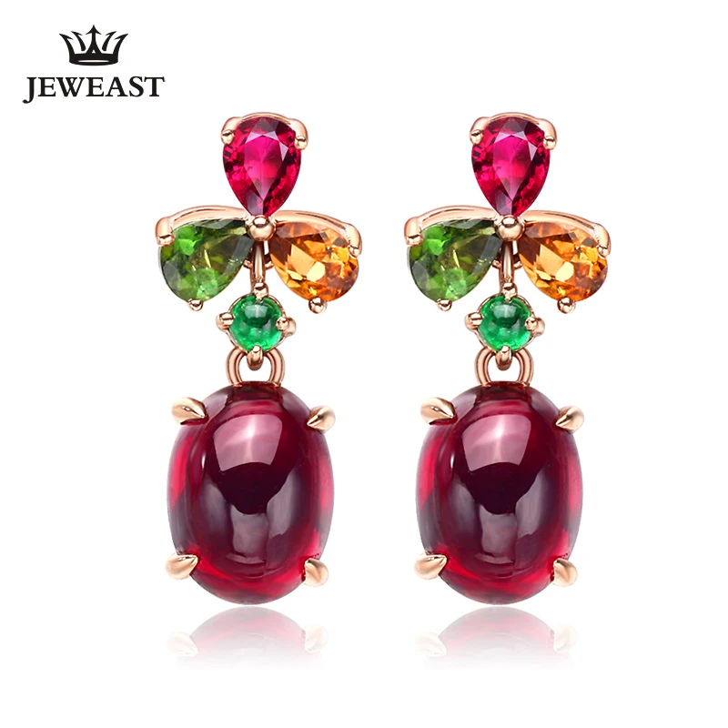 

LSZB Natural garnet 18K Pure Gold Earring Real AU 750 Solid Gold Earrings Diamond Trendy Fine Jewelry Hot Sell New 2023