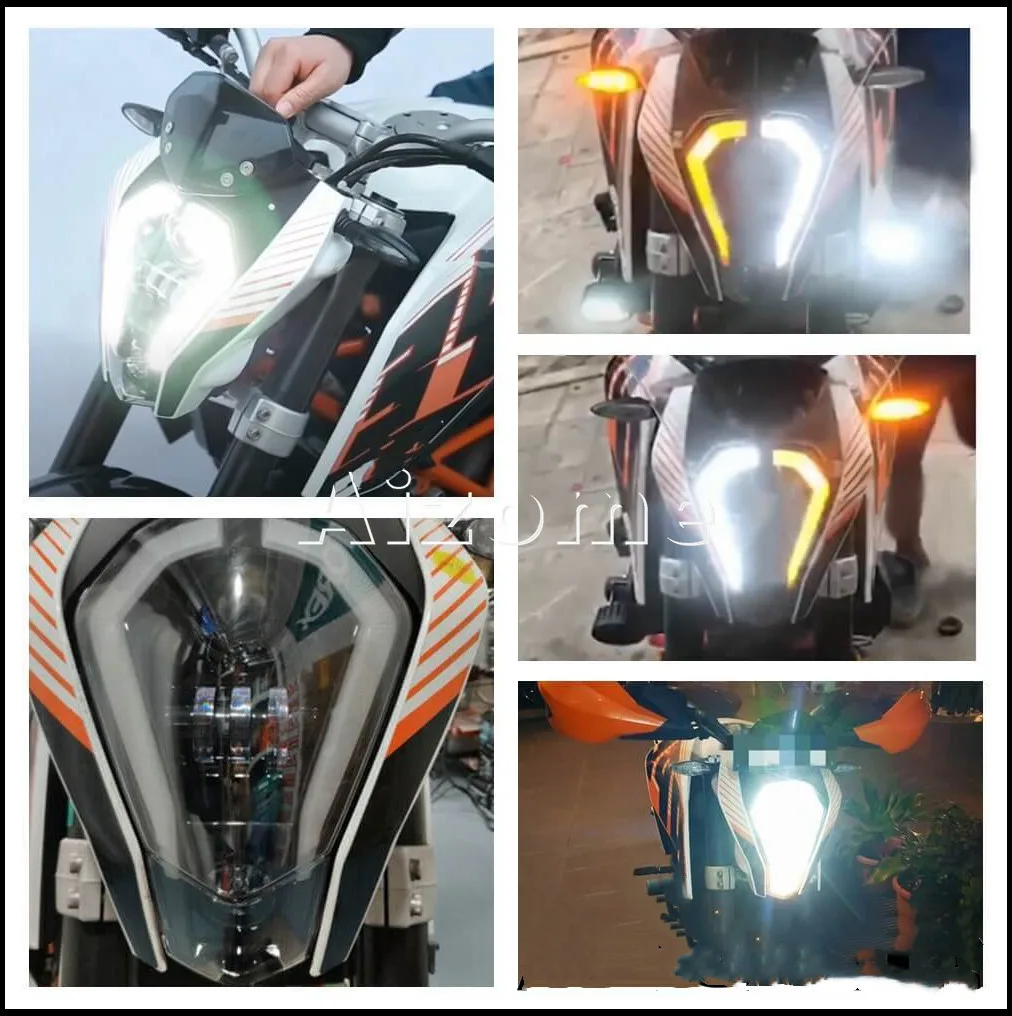 Dual Sport LED Headlight High/Low Beam Angel Eyes DRL Turn Signal Daylight Front Running Light Kit For 125 200 250 390 Supermoto