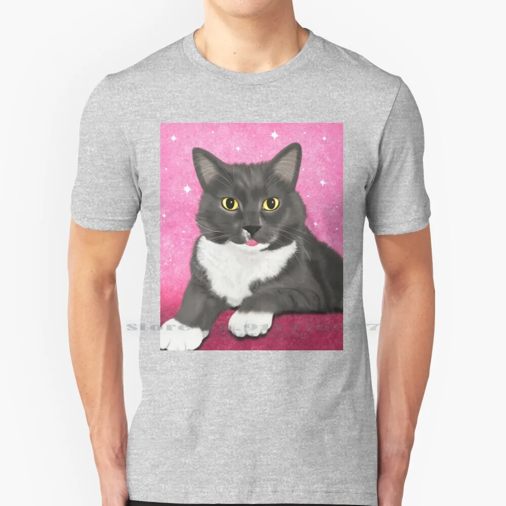 Nyan Portraits Custom Pet Portrait-Preeb 100% Cotton T Shirt Cat Portrait Custom Art Cats Pets Animals Gray Cat Gray Tuxedo