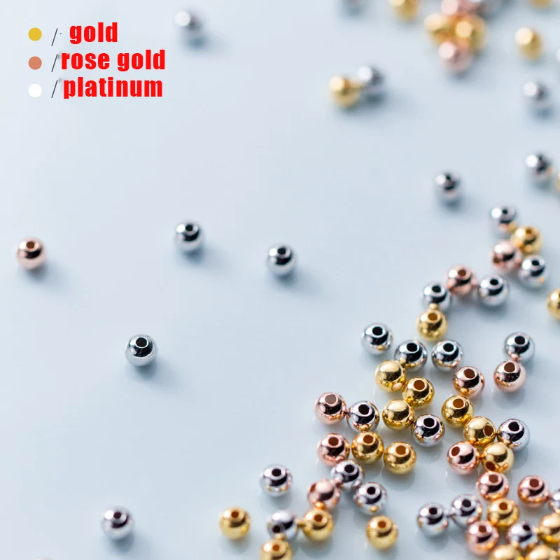 20pcs S925 Sterling Silver Spacer Beads Plating 18 k Gold 2/2.5/3/3.5/4/5mm Round  DIY Making Bracelet Necklace jewelry Finding