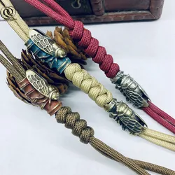 DIY Brass Bamboo Cicada Knife Pendant Handmade Paracord Beads Lanyard Accessories Car Keychain Hanging Jewelry EDC Umbrella Rope