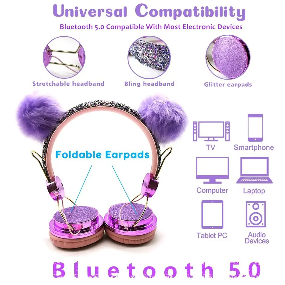 Bluetoothかわいい子供ワイヤレスヘッドフォンとマイク女の子3.5ミリメートル音楽ステレオイヤホンコンピュータ携帯電話猫のヘッドフォン