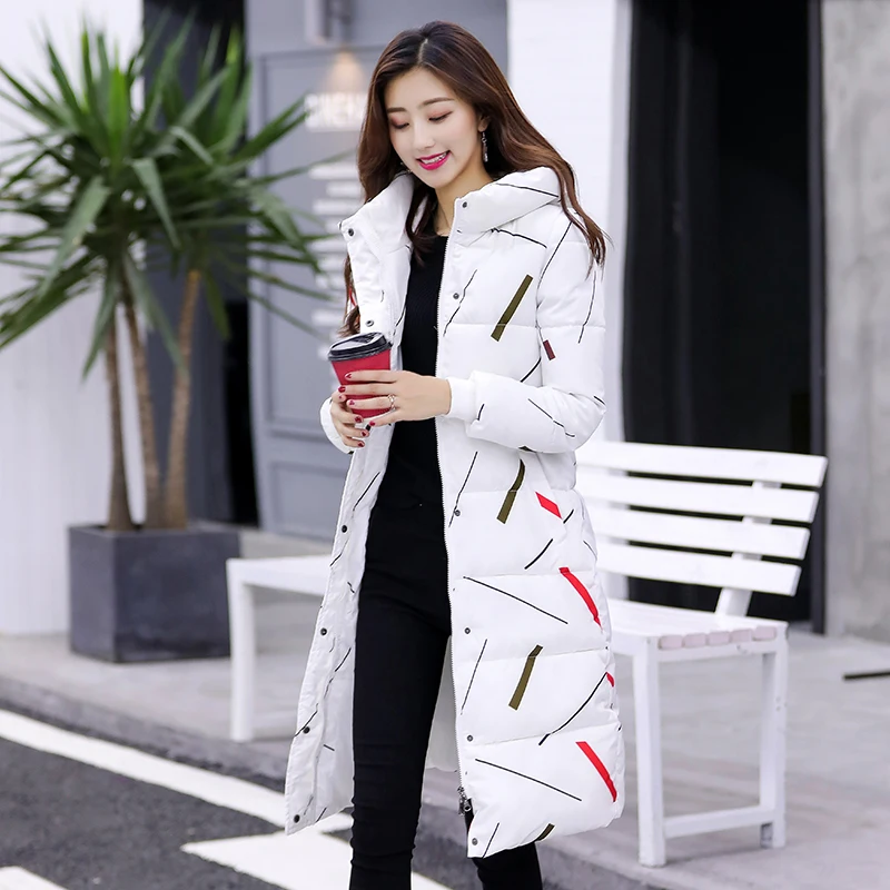 Jacket Winter 2021 New Women Slim Long Parkas Plus Size Black White Thick Down Cotton Female Tops Chaqueta Mujer LWL905