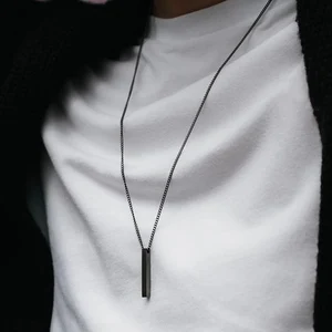 Rectangular pendant necklace for men, stainless steel, black color, cuban current, jewel gift, hot, classic 8 Main Sales Pending Stainless Steel - №8