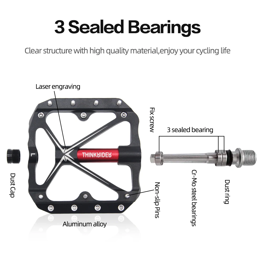 ThinkRider 3 Sealed Bearings Bicycle Pedals Flat Bike Pedals MTB Road  Mountain Bike Pedals Wide Platform Accessories Part