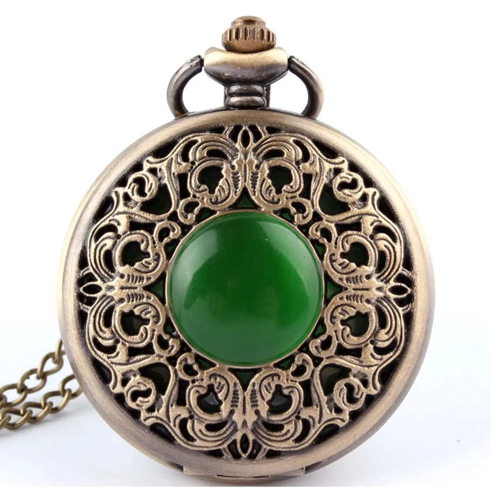 Antique Emerald Mechanical Pocket Watch Men Vintage Steampunk Fob Clock Male Necklace With Chain For Boy Girls Gift