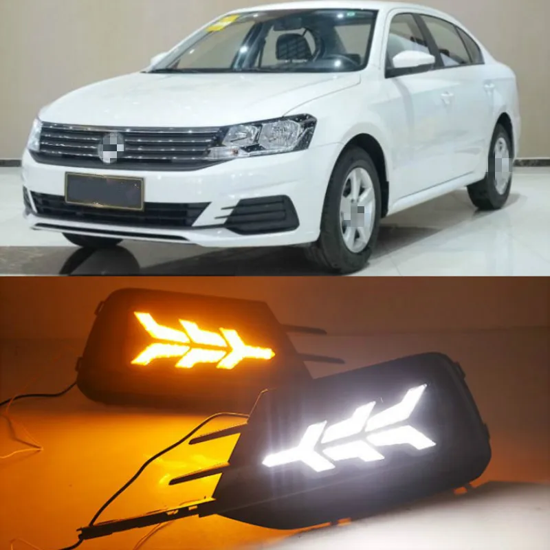 

1 Pair LED DRL Daytime Running Light For Volkswagen VW Lavida 2019 with Yellow Trun Signal Light Blue Night Lamp