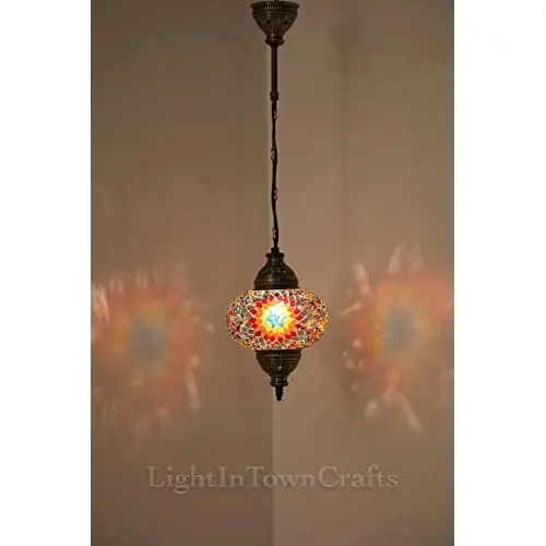 

LaModaHome Pendant Chandelier LAMP English Tiffany Moroccan Mosaic Hanging Ceiling Light Lamp Night Art Handmade Lighting Lampshade Li