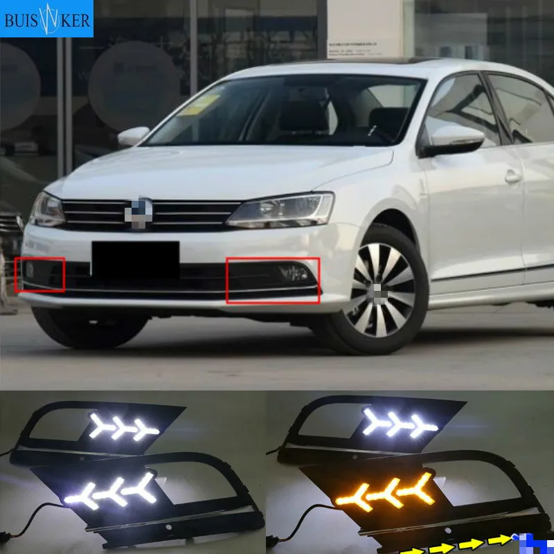 

LED Daytime Running Lights Case for Volkswagen Jetta MK7 Sagitar 2015-2018 LED DRL + Streamer Yellow Turn Signals Light