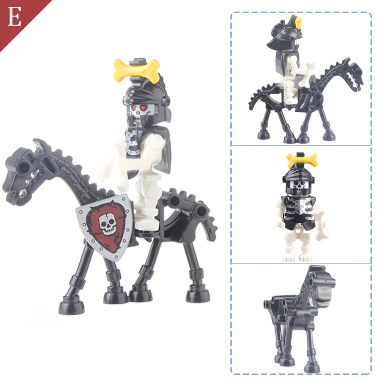 10Pcs/set Medieval Skeleton Knight Building Blocks Undead Soldier Horse Action Figure DIY Assembling Bricks Toys for Children